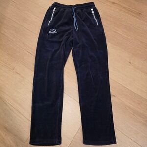 Flan Labs Mens Navy Blue Cotton Velour Sweatpants Joggers Size M Zip Pockets